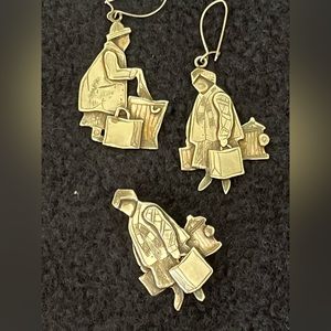 Artisan Signed Earrings & Pin figural homeless women Bag Ladies Kevin Beltz 1987
